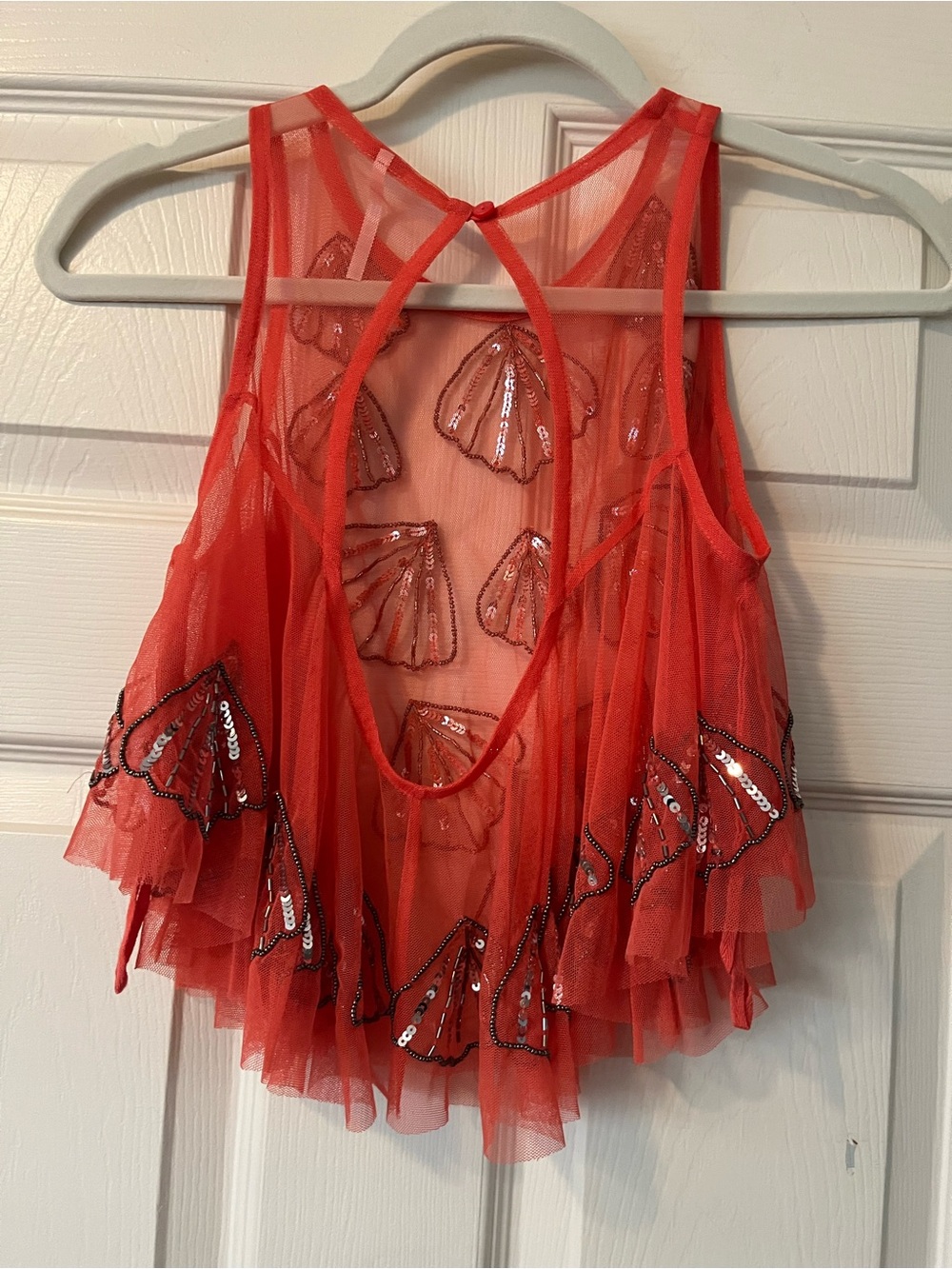 EUC Free People Tulsi Coral Sequin and Beaded Shell Mesh Tank Top. Like New - Picture 4 of 5